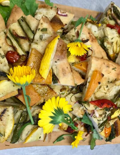 Platter of pita bread and anitpasto