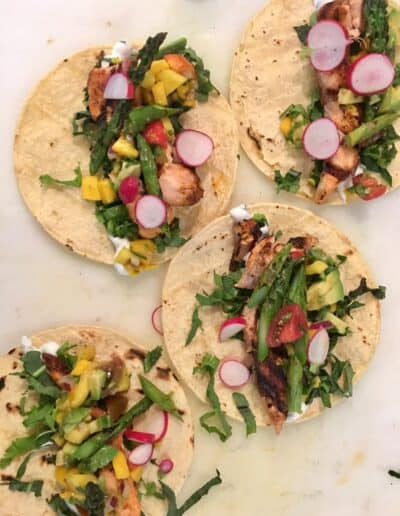Soft shelled tacos with seasonal vegetables